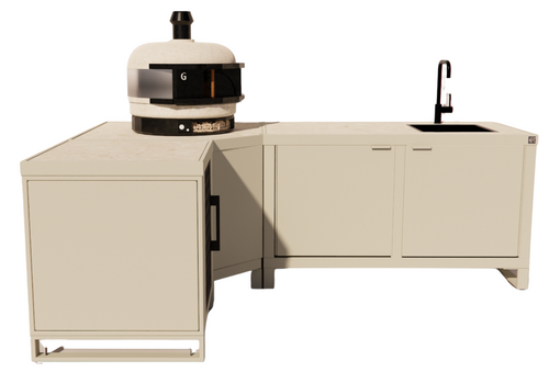 Roostr Rubix Hoekopstelling met koelkast, spoelunit & pizzastation – timeless taupe