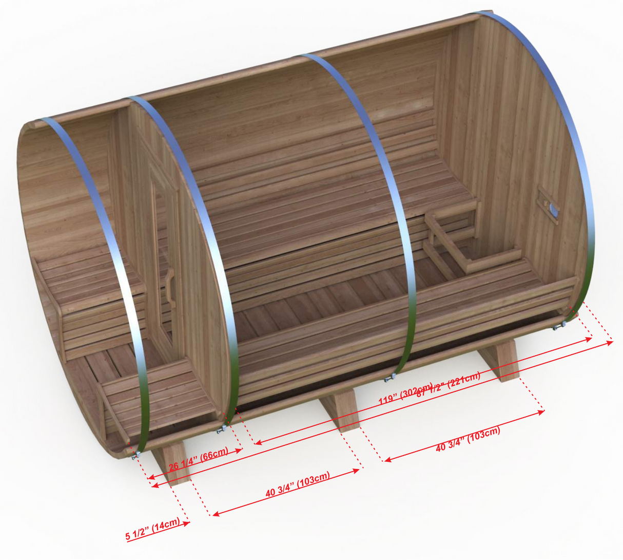 Dundalk White Cedar barrel sauna Ø200 x 300 cm met veranda
