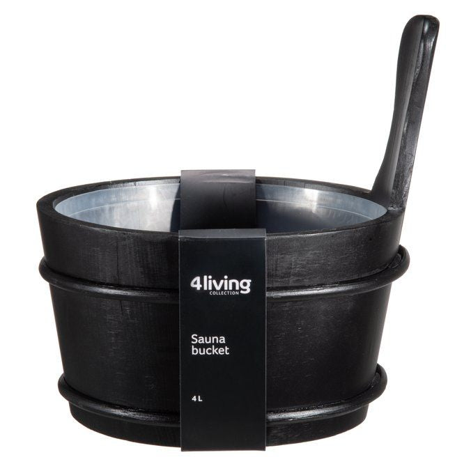 4Living houten sauna emmer (4 liter) met greep - pine (zwart)