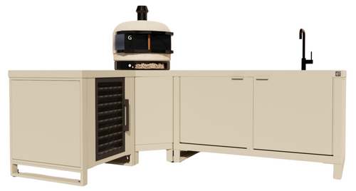 Roostr Rubix Hoekopstelling met koelkast, spoelunit & pizzastation – timeless taupe