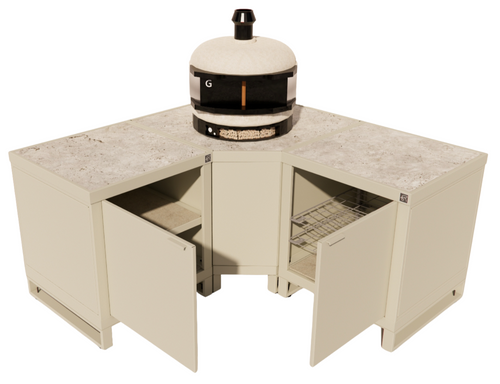 Roostr Rubix hoekopstelling met twee singles (voor kamado of pizzaoven) - timeless taupe