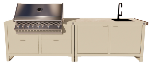 Roostr Rubix opstelling met gasbarbecue en frame - timeless taupe