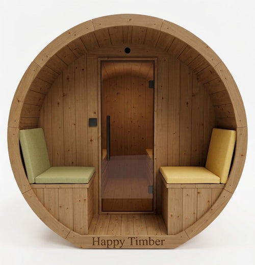 Vuren thermowood barrel sauna met voorportaal 295 cm