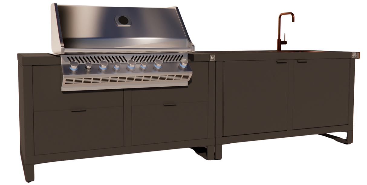 Roostr Rubix opstelling met gasbarbecue en frame - charcoal black