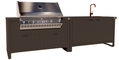 Roostr Rubix opstelling met gasbarbecue en frame - charcoal black