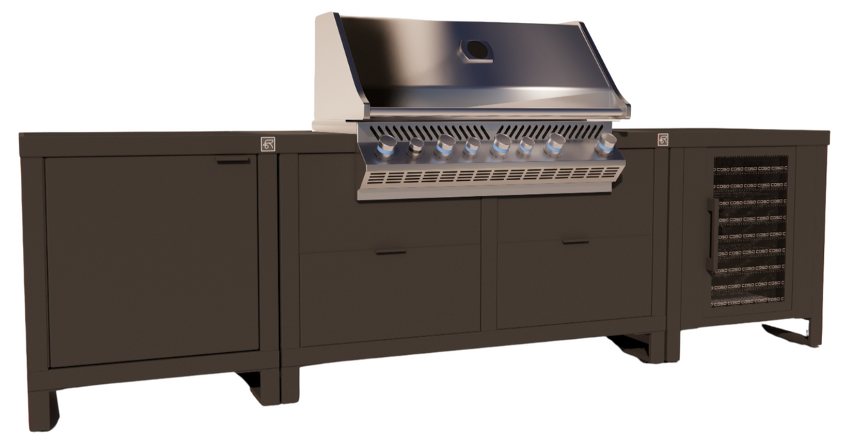 Roostr Rubix opstelling met gasbarbecue en koelkast - charcoal black