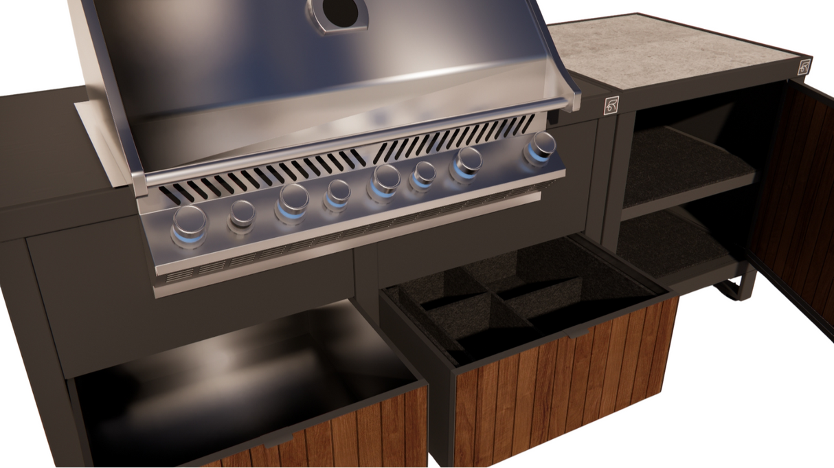 Roostr Rubix opstelling met gasbarbecue single werkblad - charcoal black