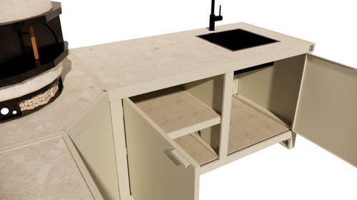 Roostr Rubix Hoekopstelling met koelkast, spoelunit & pizzastation – timeless taupe