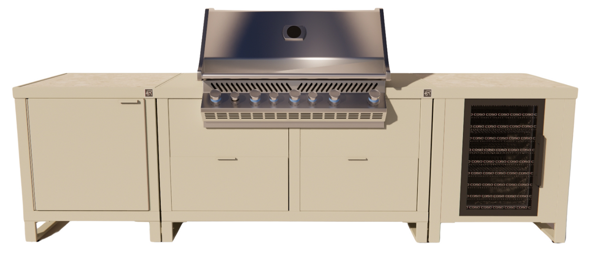 Roostr Rubix opstelling met gasbarbecue en koelkast - timeles taupe