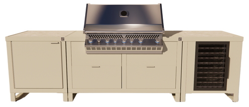 Roostr Rubix opstelling met gasbarbecue en koelkast - timeles taupe