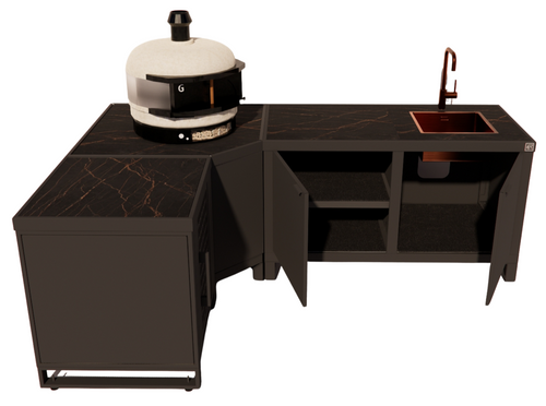 Roostr Rubix Hoekopstelling met koelkast, spoelunit & pizzastation - charcoal black