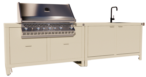 Roostr Rubix opstelling met gasbarbecue en frame - timeless taupe