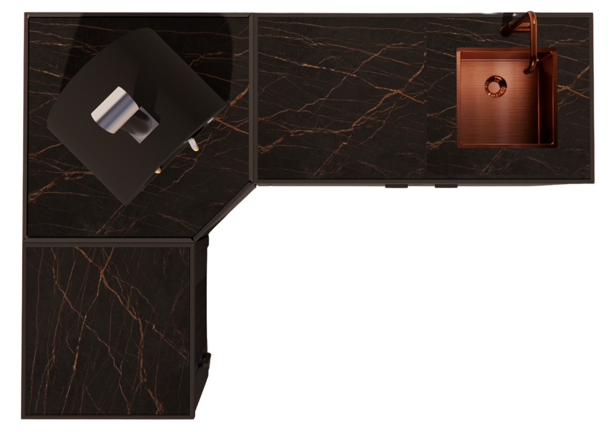 Roostr Rubix Hoekopstelling met koelkast, spoelunit & pizzastation - charcoal black