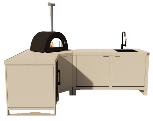 Roostr Rubix Hoekopstelling met koelkast, spoelunit & pizzastation – timeless taupe