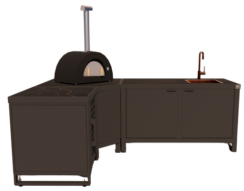 Roostr Rubix Hoekopstelling met koelkast, spoelunit & pizzastation - charcoal black