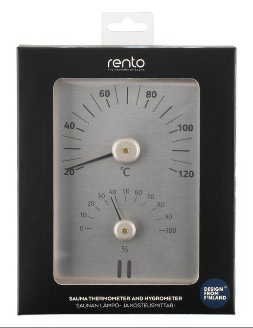 Rento sauna thermo-hygrometer rechthoek - Zilver