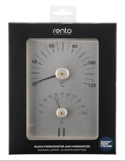 Rento sauna thermo-hygrometer rechthoek - Zilver