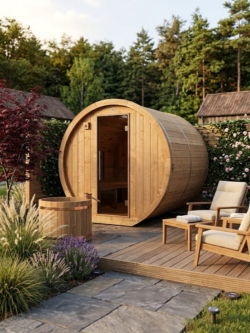 Vuren thermowood barrel sauna 215 cm