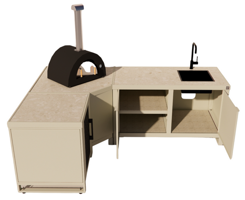 Roostr Rubix Hoekopstelling met koelkast, spoelunit & pizzastation – timeless taupe