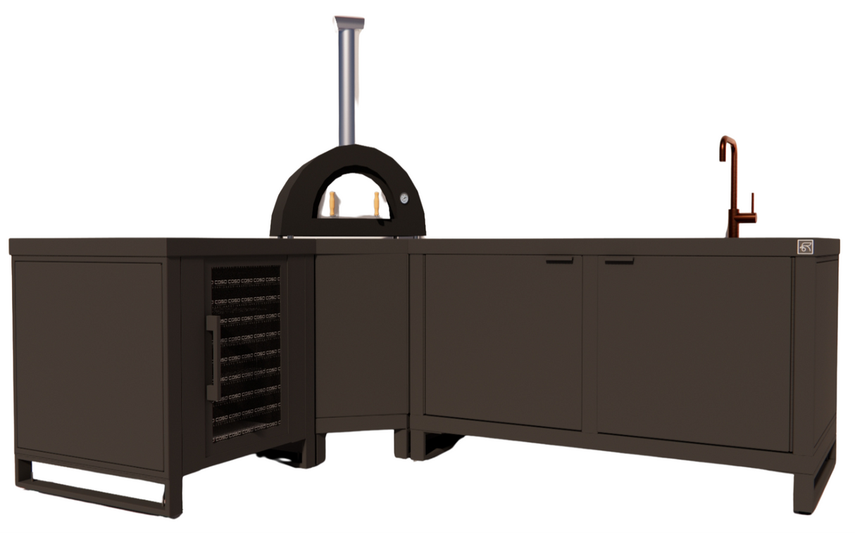 Roostr Rubix Hoekopstelling met koelkast, spoelunit & pizzastation - charcoal black