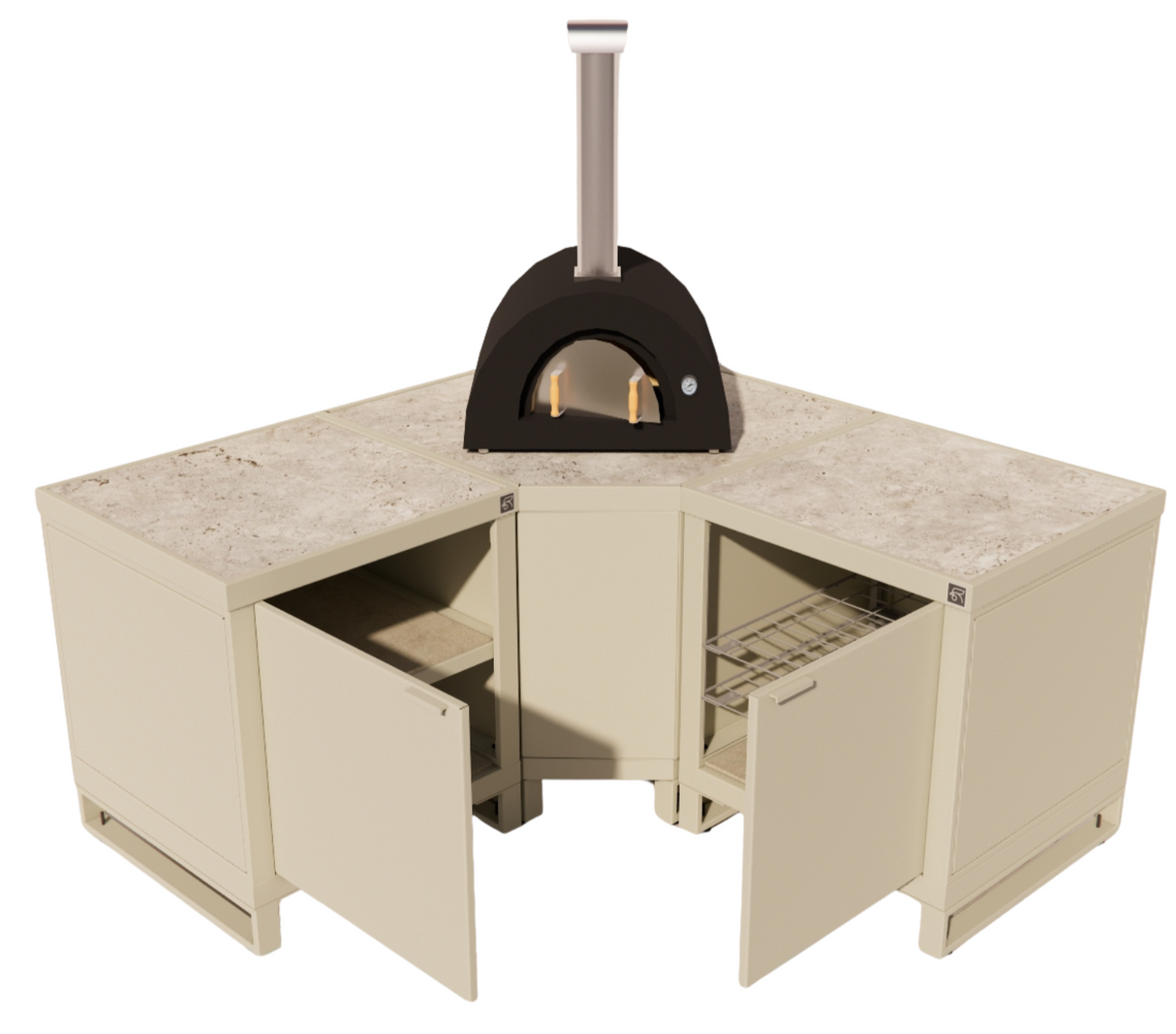 Roostr Rubix hoekopstelling met twee singles (voor kamado of pizzaoven) - timeless taupe