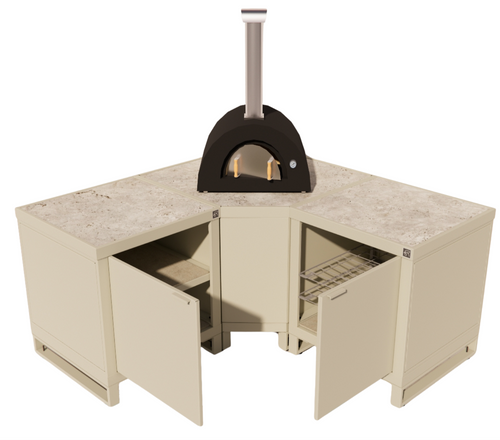 Roostr Rubix hoekopstelling met twee singles (voor kamado of pizzaoven) - timeless taupe