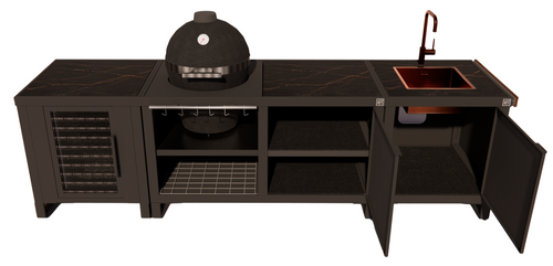 Roostr Rubix met koelkast, kamado en spoelunit - charcoal black