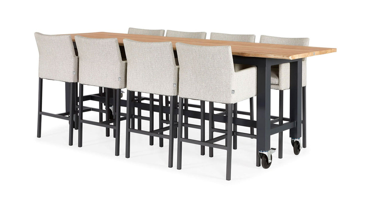 SUNS Vasto bar tafel 330 x 100 cm - Natrual new teak blad / Matt royal grey frame