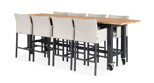 SUNS Vasto bar tafel 330 x 100 cm - Natrual new teak blad / Matt royal grey frame