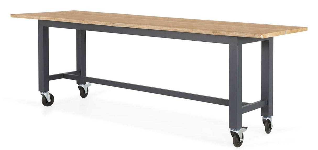 SUNS Vasto bar tafel 330 x 100 cm - Natrual new teak blad / Matt royal grey frame