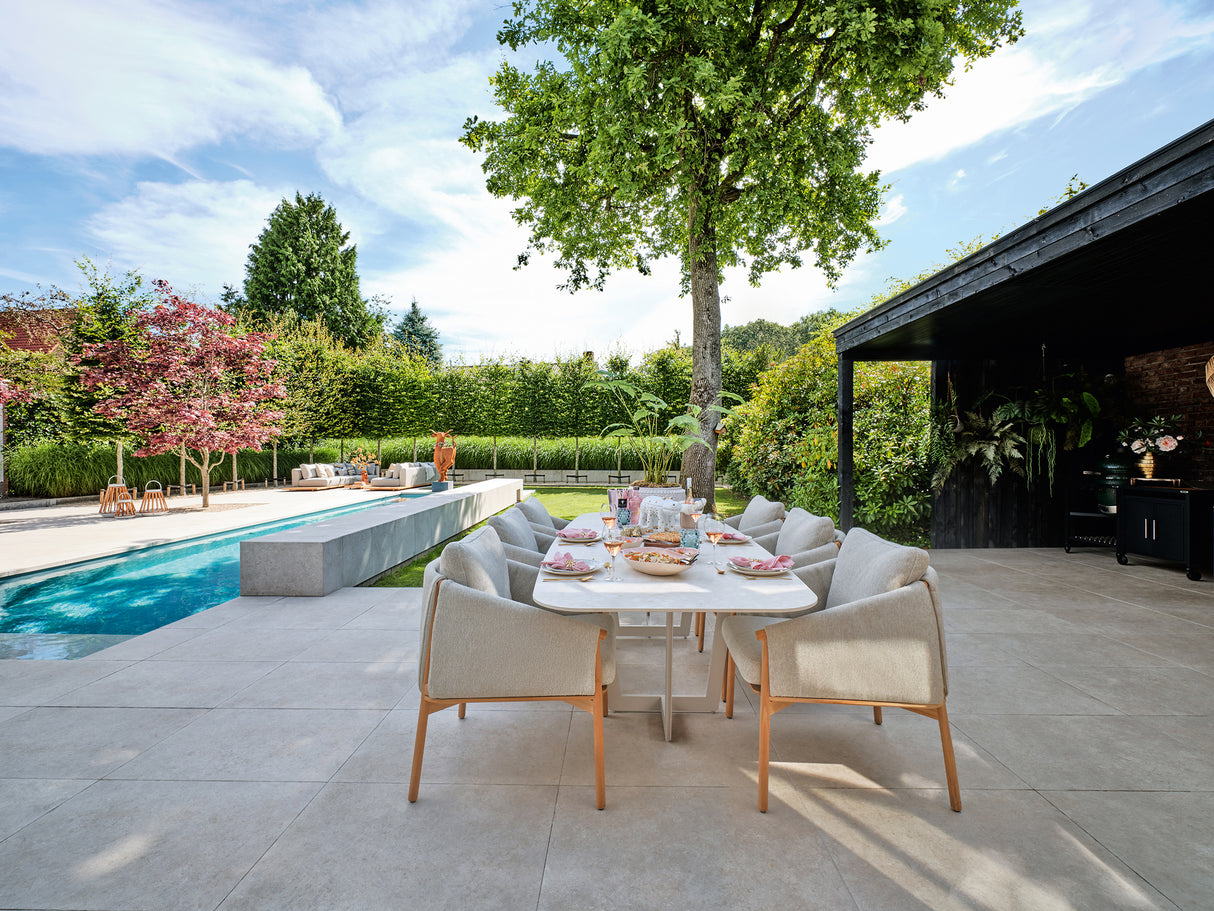 SUNS Palermo dinding table - Camel sand / Neolith Terrazzo light taupe