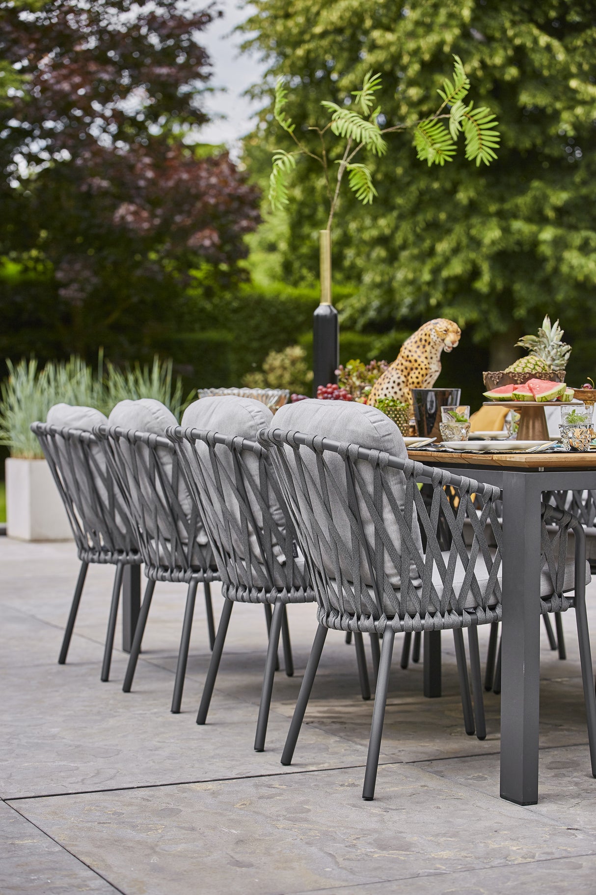 SUNS Nappa dining chair - Matt royal grey / camelsand / natrual grave / knot weave