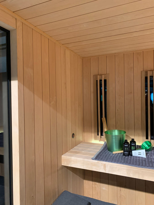 Rhodos maatwerk binnensauna 220 x 200 x 221 cm - elzenhout