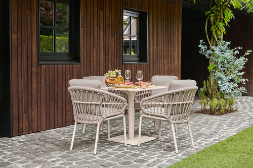 SUNS Nova dining table Ø 150 cm - Sintered stone taupe blad / Matt royal grey frame