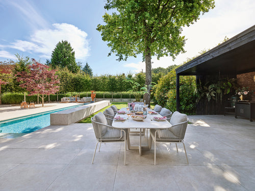 SUNS Palermo dinding table - Camel sand / Neolith Terrazzo light taupe