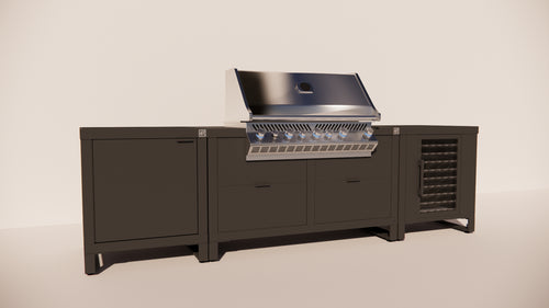 Roostr Rubix opstelling met gasbarbecue en koelkast - charcoal black
