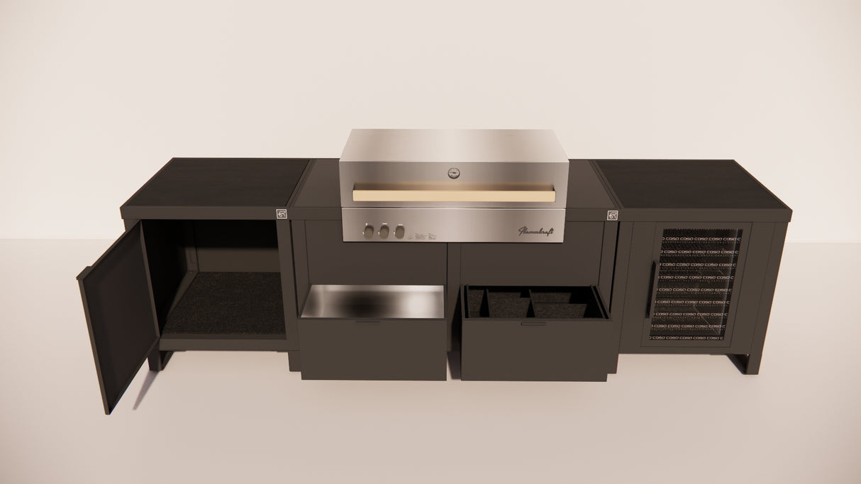 Roostr Rubix opstelling met gasbarbecue en koelkast - charcoal black
