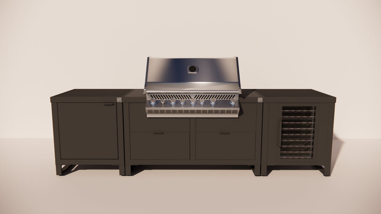 Roostr Rubix opstelling met gasbarbecue en koelkast - charcoal black