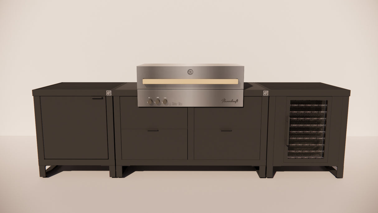 Roostr Rubix opstelling met gasbarbecue en koelkast - charcoal black