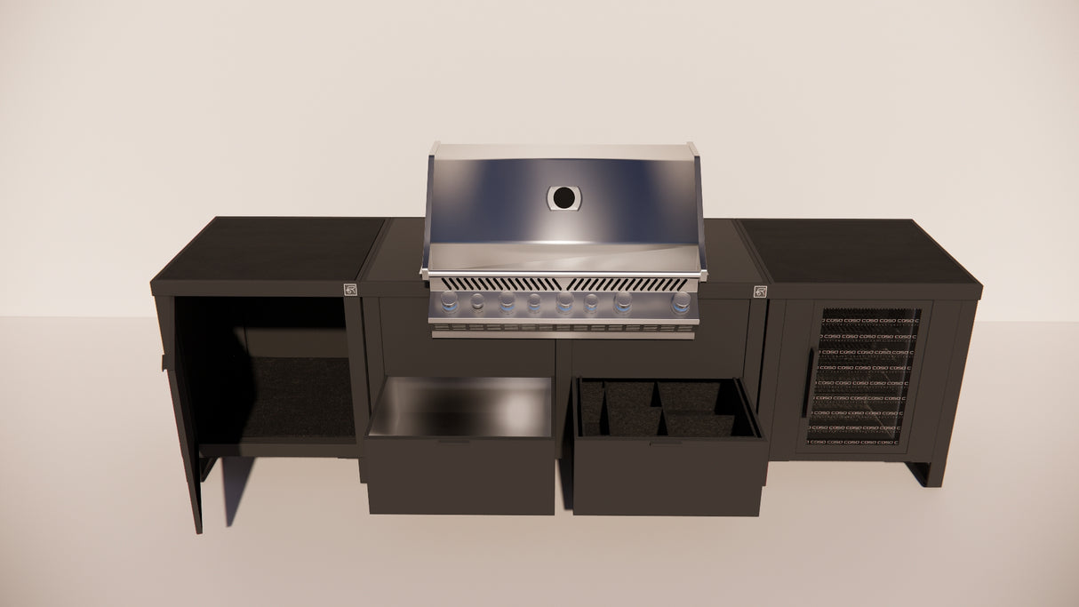 Roostr Rubix opstelling met gasbarbecue en koelkast - charcoal black