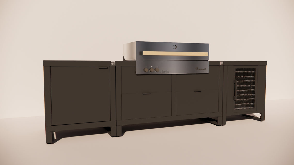 Roostr Rubix opstelling met gasbarbecue en koelkast - charcoal black