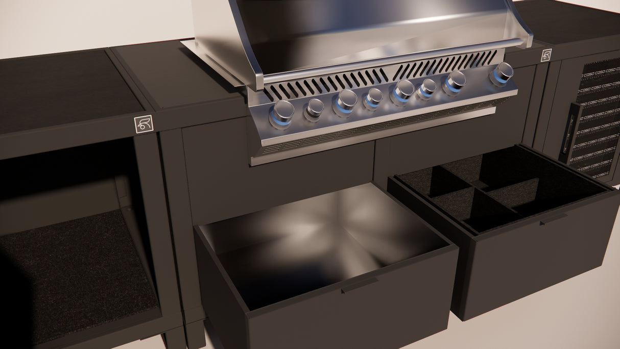 Roostr Rubix opstelling met gasbarbecue en koelkast - charcoal black