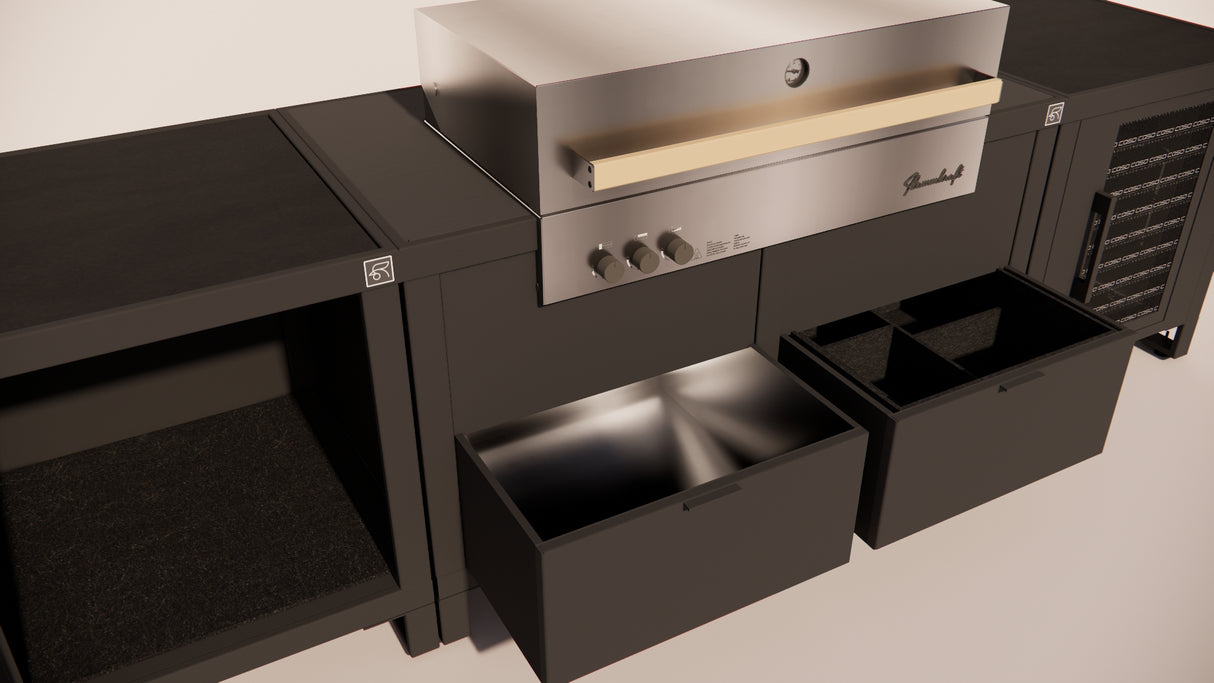 Roostr Rubix opstelling met gasbarbecue en koelkast - charcoal black