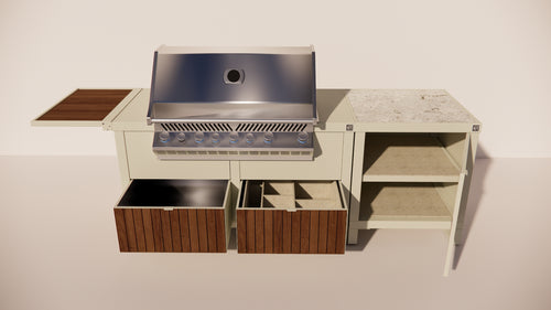 Roostr Rubix opstelling met gasbarbecue single werkblad – timeless taupe