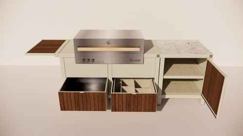 Roostr Rubix opstelling met gasbarbecue single werkblad – timeless taupe