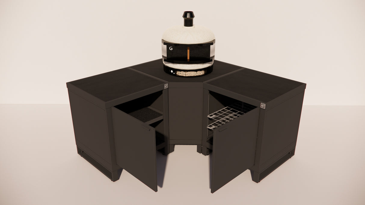 Roostr Rubix hoekopstelling met twee singles (voor kamado of pizzaoven) - charcoal black
