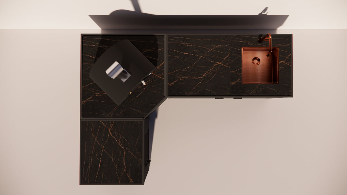 Roostr Rubix Hoekopstelling met koelkast, spoelunit & pizzastation - charcoal black