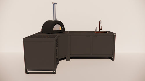 Roostr Rubix Hoekopstelling met koelkast, spoelunit & pizzastation - charcoal black