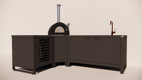 Roostr Rubix Hoekopstelling met koelkast, spoelunit & pizzastation - charcoal black