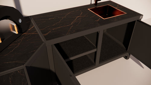 Roostr Rubix Hoekopstelling met koelkast, spoelunit & pizzastation - charcoal black